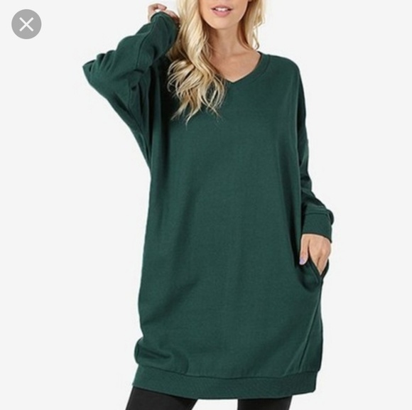 Hunter Green Oversized Sweatshirt Dress 